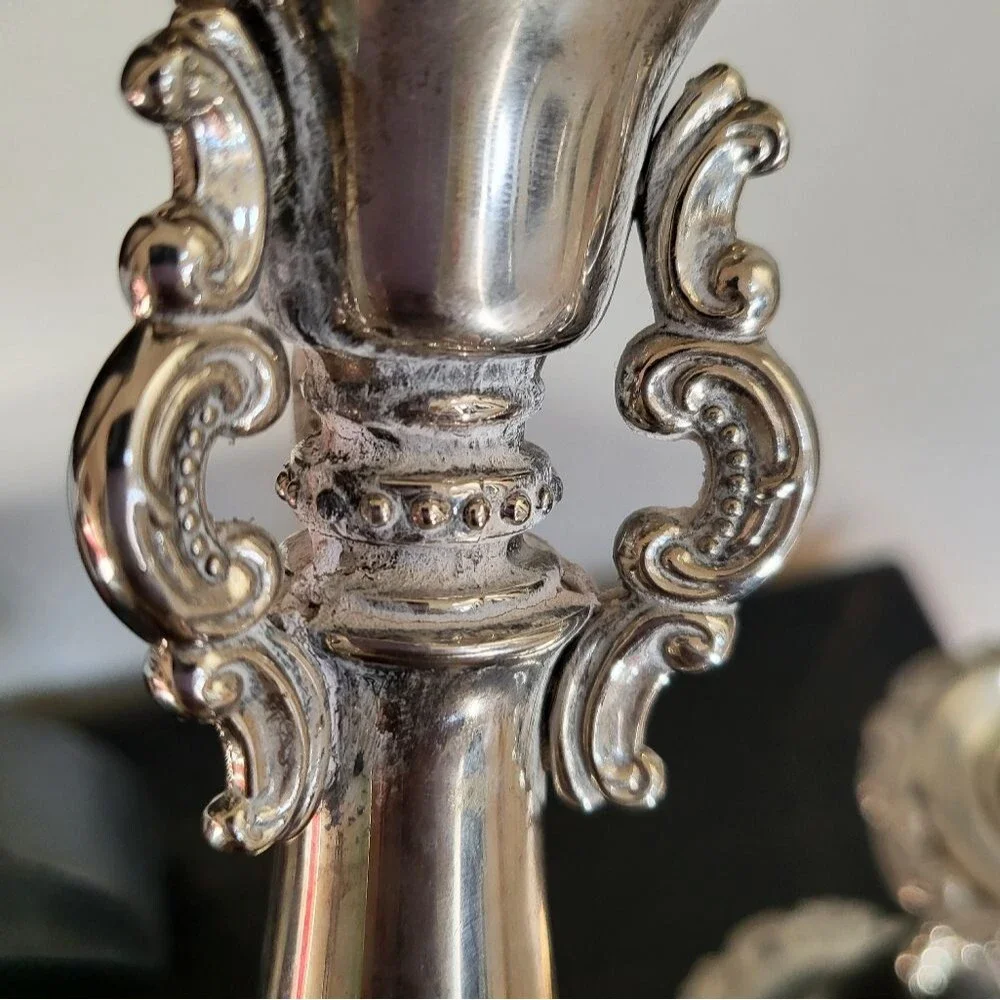 2 Baroque Wallace Silver Plate Antique Victorian Rococo Candlestick Holders 9x4